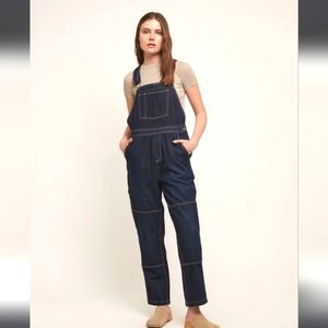 DARK Wash Denim Carpenter Bib Overalls Straight Leg Organic Cotton 32